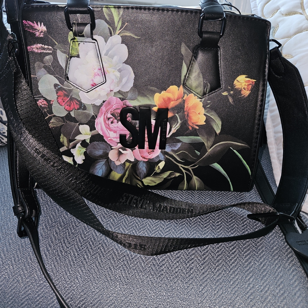 Steve Madden Black Floral Satchel